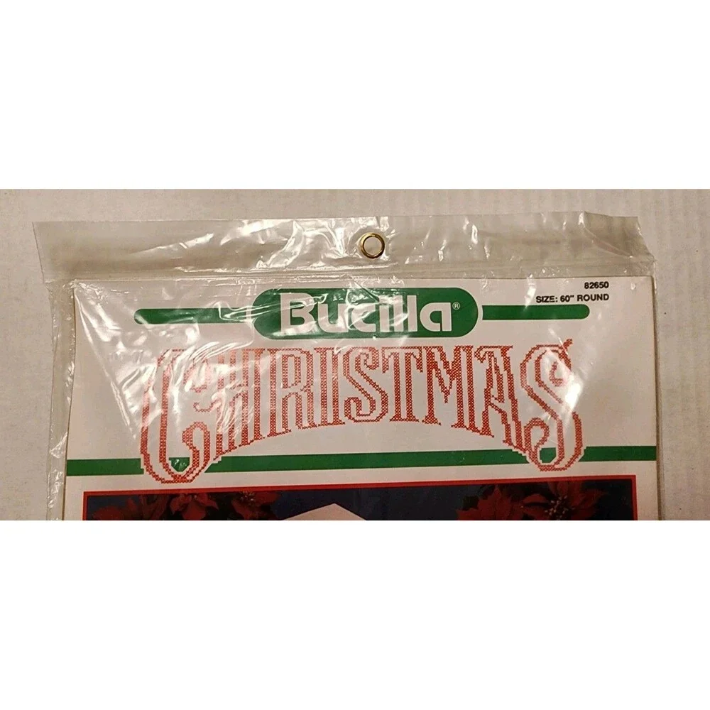 Bucilla Stamped Cross stitch Kit 60” Round Tablecloth Holiday Tree 82650 New Vtg